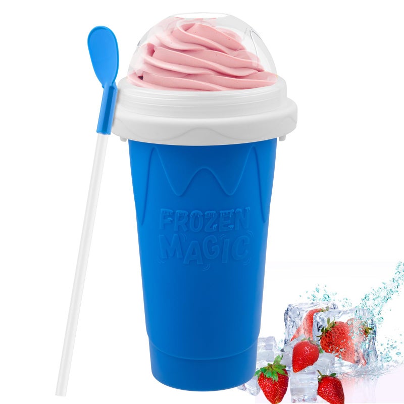 Firjuty Slushie Maker Cup - DIY Magic Slushy Maker Squeeze Cup  Portable Smoothie Squeeze Cup for Juices  Milk and Ice Cream Make  Double Layer Squeeze Slushy Maker Cup  Birthday Gifts for Friends&Family Blue - Image 1